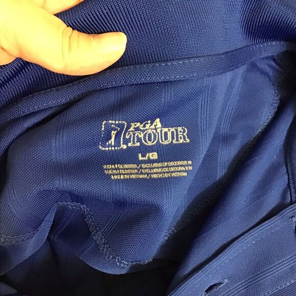 PGA Tour Mens Size Large Polo Golf Shirt Blue Short Sleeve Collared Stretch - Picture 4 of 5